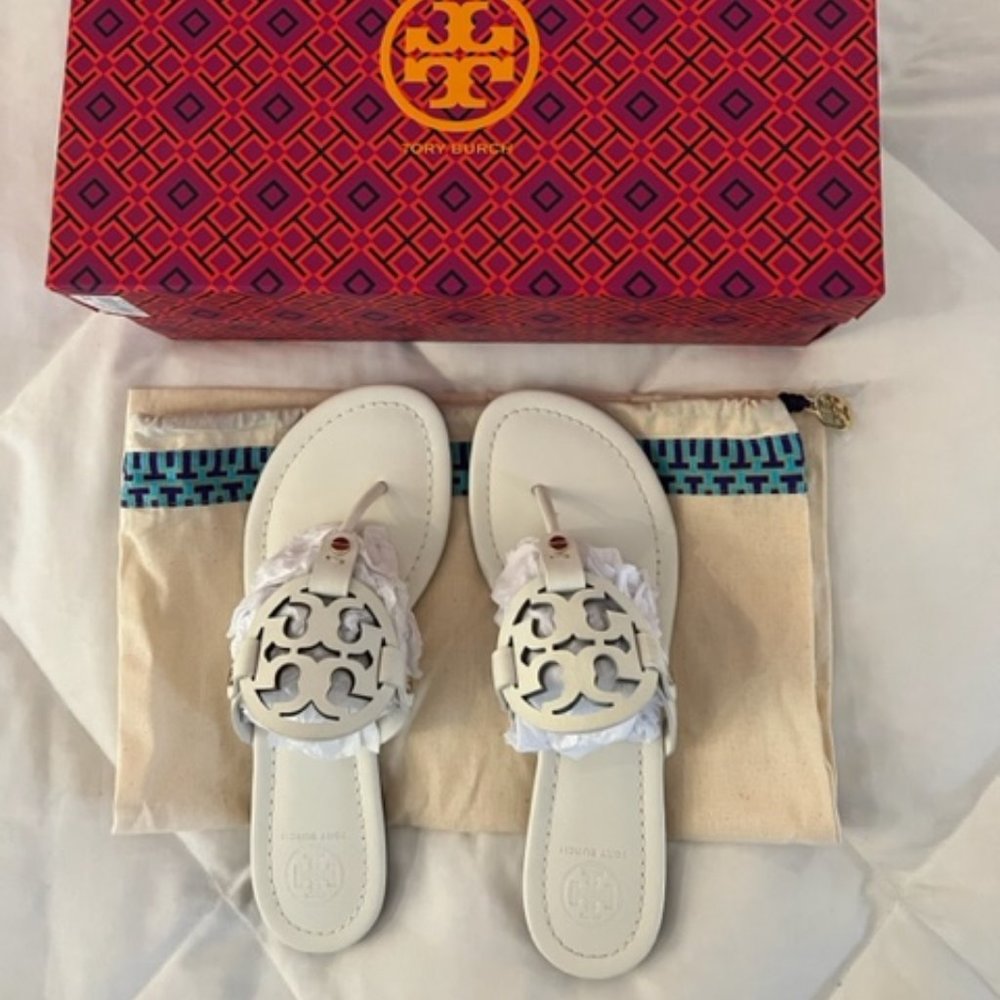 NIB New Tory Burch Miller Sandal Veg Leather Bleach/White Size 7.5